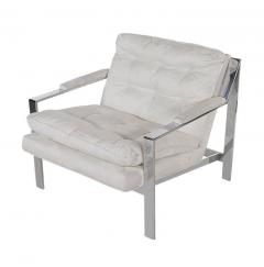 Cy Mann Cy Mann Mid Century Modern Chrome and White Lounge Chair after Milo Baughman - 2508590