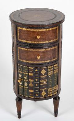 Cylinder Form Leather Faced Side Table with Faux Book Bindings on Drawers - 4610725