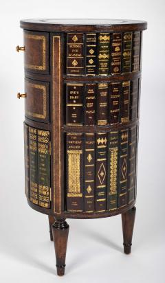 Cylinder Form Leather Faced Side Table with Faux Book Bindings on Drawers - 4610730