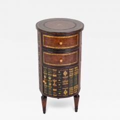 Cylinder Form Leather Faced Side Table with Faux Book Bindings on Drawers - 4613913