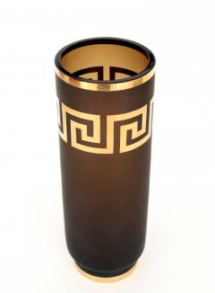 Czech Amber Glass Vase Gold Luster Greek Key Motif Decoration - 1343243