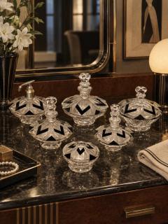 Czech Art Deco Cut Crystal and Black Enamel Vanity Set - 4814809