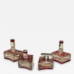 Czech Art Deco Cut Crystal and Ruby Enamel Vanity Set - 4817554