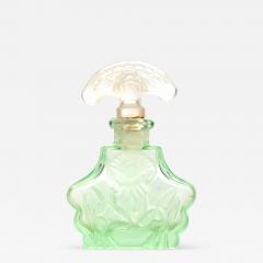 Czech Art Deco Green Tinted Glass Perfume Bottle - 4742314