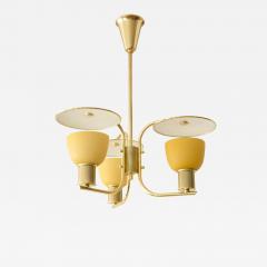 DANISH 3 ARM CHANDELIER WITH AMBER GLASS SHADES AND REFLECTORS 1940S - 2541136