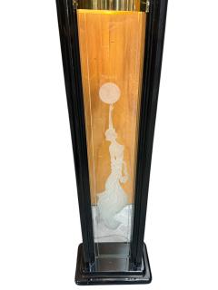 DECO REVIVAL BLACK LACQUER ILLUMINATED ETCHED NUDE ON GLASS PANEL FLOOR LAMP - 4467255