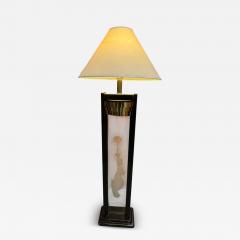 DECO REVIVAL BLACK LACQUER ILLUMINATED ETCHED NUDE ON GLASS PANEL FLOOR LAMP - 4475640