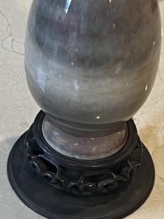 DIMUNITIVE ASIAN POTTERY LAMP WITH WOOD AND BRONZE BASE - 3362619