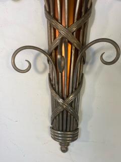 DRAMATIC MONUMENTAL ART DECO COPPER NICKEL AND LUCITE BALL SCONCE - 1798246