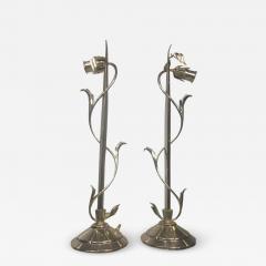 Dagobert Peche AUSTRIAN MODERNIST NICKELED BRONZE FLOWER WITH LEAVES AND TENDRILS LAMPS - 3341509