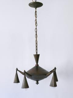 Dagobert Peche Exceptional Five Flamed Art Deco Cubist Brass Chandelier or Pendant Lamp 1920s - 4014952