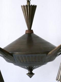 Dagobert Peche Exceptional Five Flamed Art Deco Cubist Brass Chandelier or Pendant Lamp 1920s - 4014955