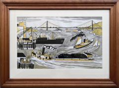 Dahlov Ipcar Harbor Scene Golden Gate Bridge Mid Century Illustration Female Illustrator - 3262395