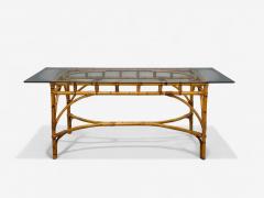 Dal Vera Italian Modern Bamboo Cane Glass Dining Table Italy 1950s - 4357709