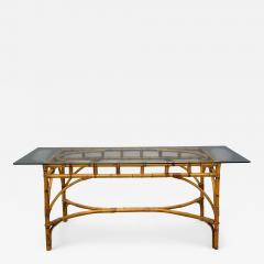Dal Vera Italian Modern Bamboo Cane Glass Dining Table Italy 1950s - 4358398