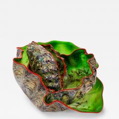 Dale Chihuly Velvet Green Pheasant Macchia Set with Rich Red Lip Wraps 2002 - 4344532