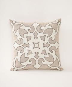 Damask Applique Beaded Linen Pillow - 3558310