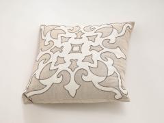 Damask Applique Beaded Linen Pillow - 3558311