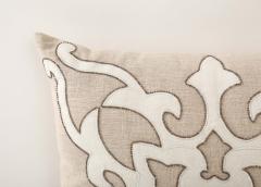 Damask Applique Beaded Linen Pillow - 3558312