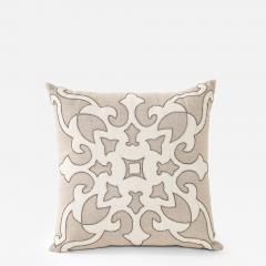 Damask Applique Beaded Linen Pillow - 3562789