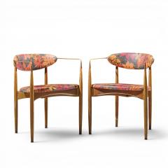 Dan Johnson Dan Johnson for Selig Viscount Mid Century Brass and Walnut Chair Pair - 4687275