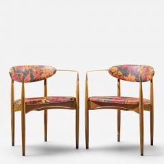 Dan Johnson Dan Johnson for Selig Viscount Mid Century Brass and Walnut Chair Pair - 4689059