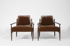 Dan Johnson Set of Oak Mohair and Bronze Lounge Chairs by Dan Johnson C 1950s - 3559726