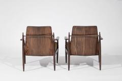 Dan Johnson Set of Oak Mohair and Bronze Lounge Chairs by Dan Johnson C 1950s - 3559729