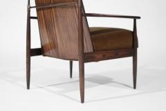 Dan Johnson Set of Oak Mohair and Bronze Lounge Chairs by Dan Johnson C 1950s - 3559732