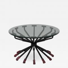 Dan Wenger Coffee Table with Glass Top Steel Legs and 12 Leather Trim Legs by Dan Wenger - 573456