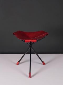 Dan Wenger Quark Stool by Dan Wenger in Red Leather and Steel - 533054