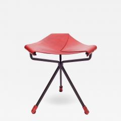 Dan Wenger Quark Stool by Dan Wenger in Red Leather and Steel - 533305