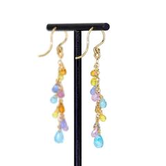 Dana Kellin Pastel Multicolored Sapphire Briolette Drop Gold Dangle Earrings Dana Kellin - 4706396