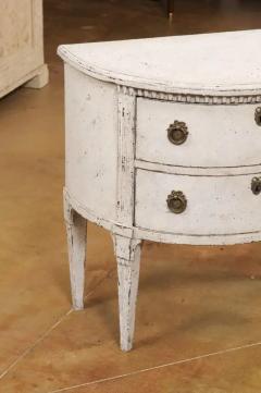 Danish 1790s Louis XVI Period Painted Carved Demilune Two Drawer Chest LiL - 3509228