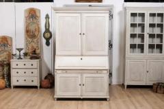 Danish 1810s Beige Gray Painted Two Part Tall Secretary with Slant Front Desk - 3577345