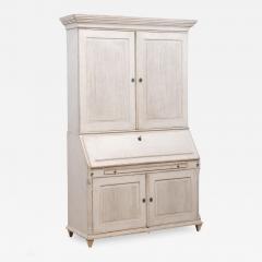 Danish 1810s Beige Gray Painted Two Part Tall Secretary with Slant Front Desk - 3590900