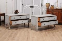 Danish 1820s Light Gray Painted Two Drawer Chests with Semi Columns a Pair - 3596012