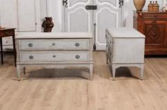 Danish 1820s Light Gray Painted Two Drawer Chests with Semi Columns a Pair - 3596053