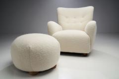 Danish Armchair and Ottoman with Wooden Bun Legs Denmark 1940s - 2009343