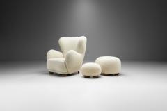 Danish Armchair and Ottomans with Stained Beech Bun Feet Denmark 1940s - 2294923