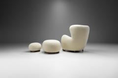 Danish Armchair and Ottomans with Stained Beech Bun Feet Denmark 1940s - 2294926