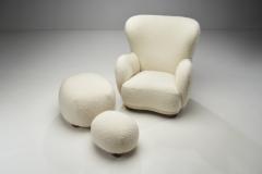 Danish Armchair and Ottomans with Stained Beech Bun Feet Denmark 1940s - 2294930