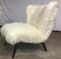 Danish Awesome Pair of Hairy Slipper Chairs Newly Covered in Mohair Faux Fur - 2333412