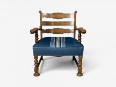 Danish Cabinetmaker Armchair Wool Carved Oak Denmark 1920s - 4751505