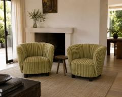 Danish Cabinetmaker Banana Lounge Chairs Beech Velour Denmark 1940s - 4750395