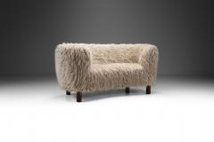 Danish Cabinetmaker Curved Sofa in Taupe Faux Shearling Denmark ca 1950s - 2995592