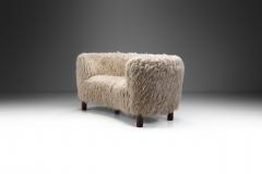 Danish Cabinetmaker Curved Sofa in Taupe Faux Shearling Denmark ca 1950s - 2995593