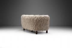 Danish Cabinetmaker Curved Sofa in Taupe Faux Shearling Denmark ca 1950s - 2995595