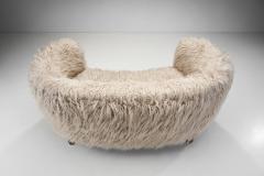 Danish Cabinetmaker Curved Sofa in Taupe Faux Shearling Denmark ca 1950s - 2995598