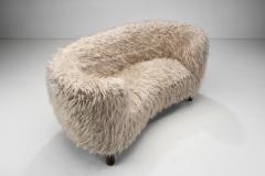 Danish Cabinetmaker Curved Sofa in Taupe Faux Shearling Denmark ca 1950s - 2995599